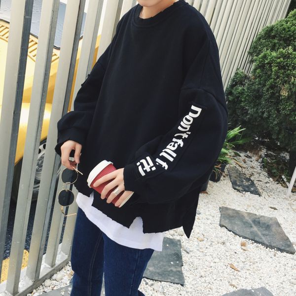 

2017 autumn new printing loose large size men movement fashion lovers harlan coat plus velvet wide wild trend sweatshirt manteau, Black