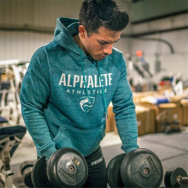 

alphalete athletic печатных толстовки мужские бренд дизайнер повседневная с капюшоном толстовки зима мужской тренажерный зал фитнес пуловер, Black