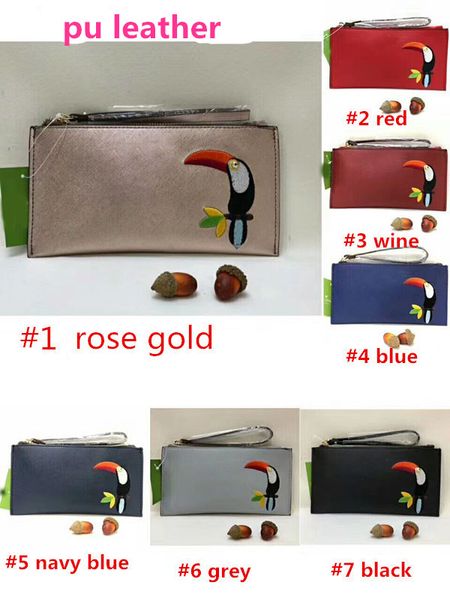 

nwt pu women toucan leather wallets wristlet purses clutch bags zipper card bag, Red;black