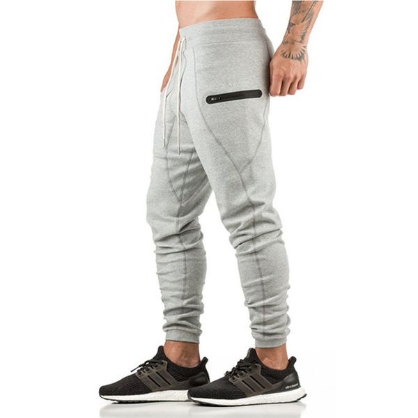 

new arrival fitness casual zipper pocket elastic pants stretch cotton men's pants gyms jogger bodybuilding pants, Black