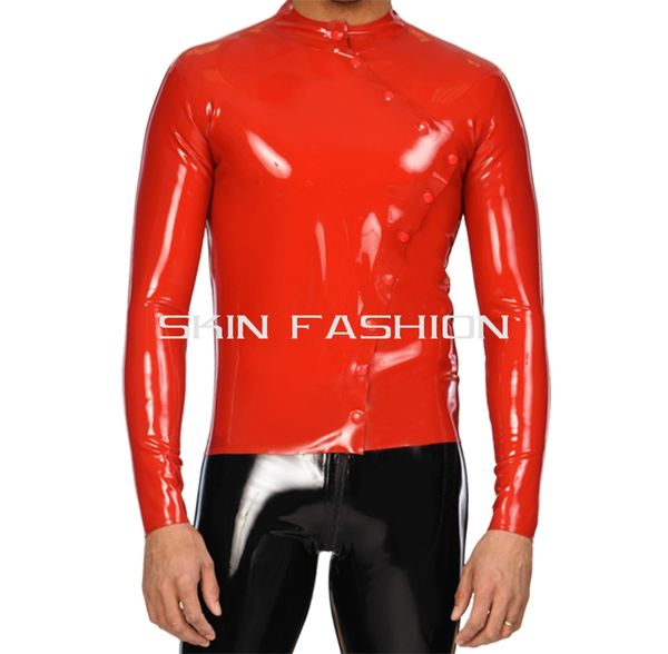 

red long sleeves men fashion design latex t-shirt sexy, Black