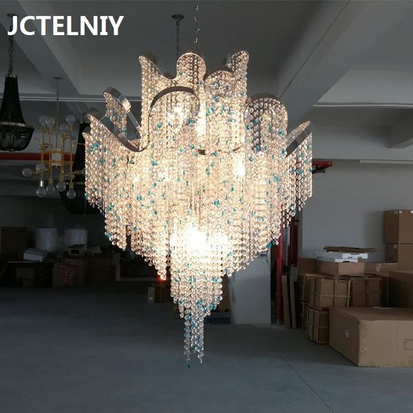 

Modern luxury crystal chain chandelier living room decoration LED lamp duplex building project hotel club designer lighting