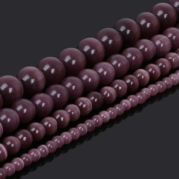 

8mm pick size 4.6.8.10mm smooth purple mexican opal cats eye beads natural stone spacer loose beads 15.5"/strand, Black