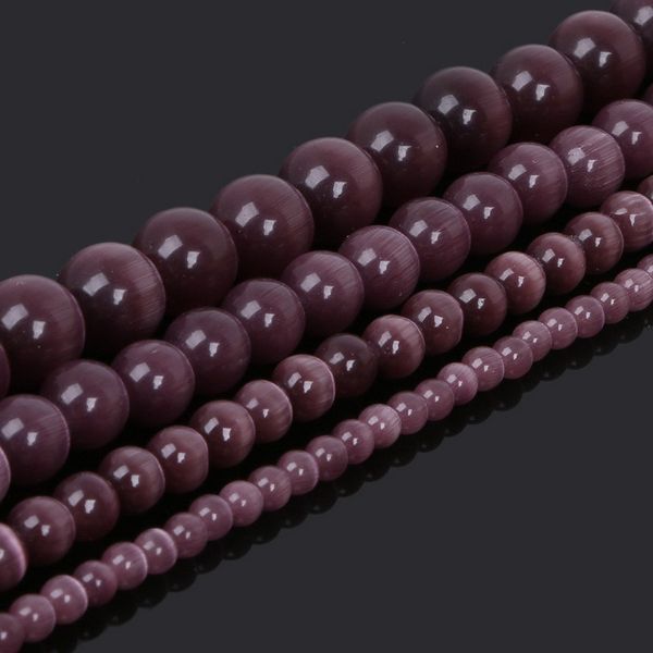 8mm Pick Size 4.6.8.10mm Liso Roxo Mexicano Opala Cats Eye Beads Natural Pedra Espaçador Solto Grânulos 15.5 