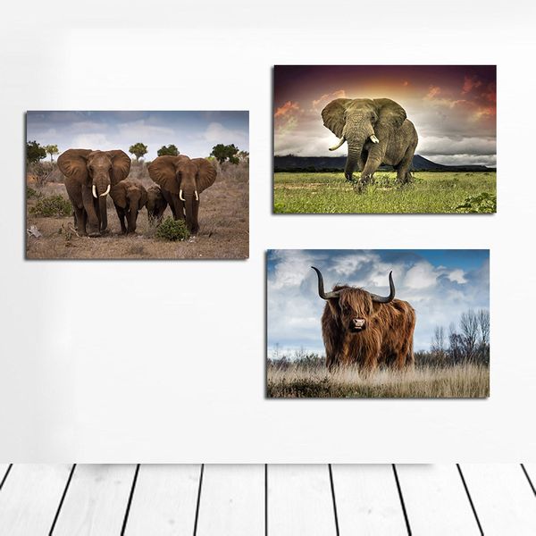 

3 piece wild africa elephant yaks animal poster print scandinavian abstract canvas painting modern wall picture for living room