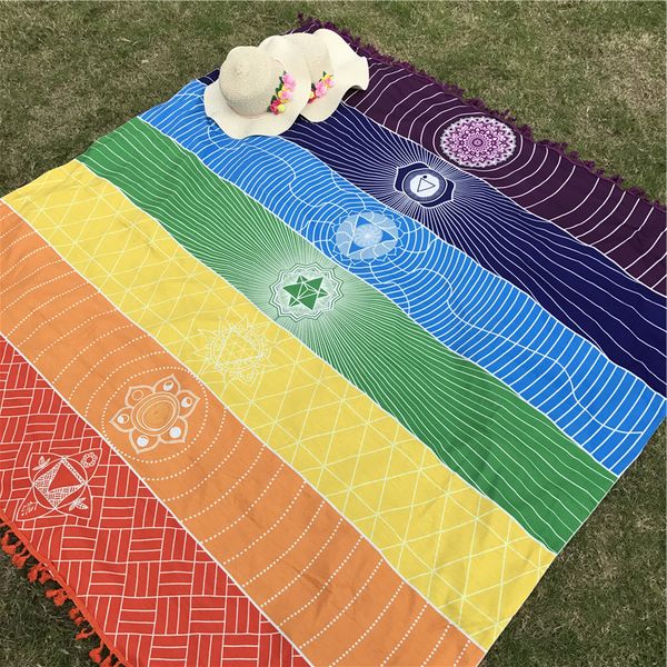 

bohemia wall hanging india mandala blanket 7chakra colored tapestry rainbow stripes travel summer beach towel yoga mat