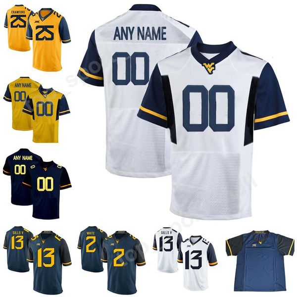 

Custom Any Name Number 13 David Sills V Jersey West Virginia Mountaineers College Football 2 KaRaun White 48 Mike Molina 25 Justin Crawford
