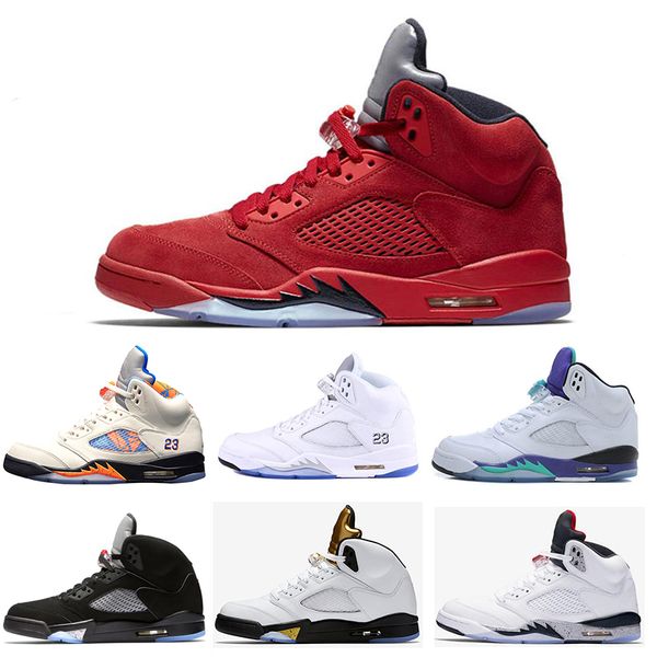 

new 5 5s og black metallic 3m reflect grape oreo basketball shoes men 5s red blue suede international flight white cement camo sneakers, White;red