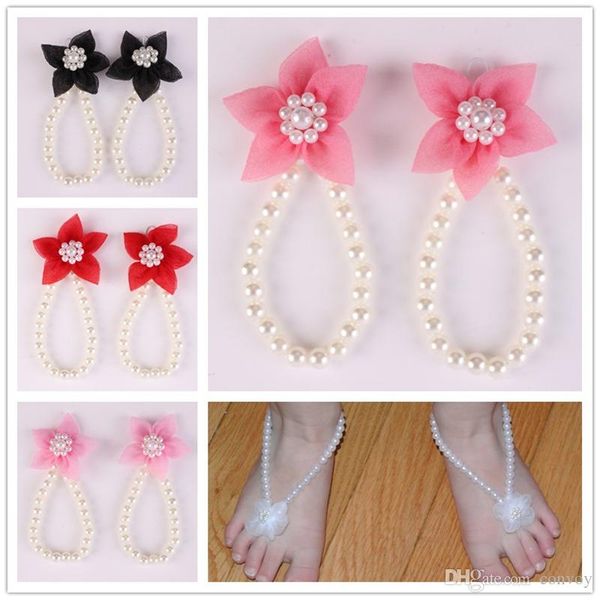 Cute Summer Infant Baby Girl Sole Crib Barefoot Ring Flower Pearl Shoes Sandals