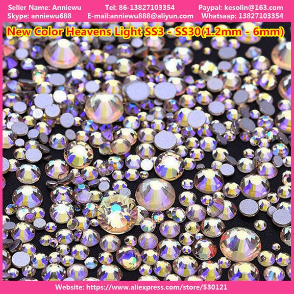 

1440pcs new colors strasssteine rhinestone non ix heaven light non fix crystal rhinestones nail strass stones, Silver;gold