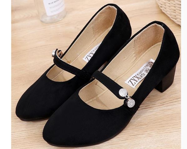 

send 2018 spring new style middle heel coarse heel women's cloth shoes, Black