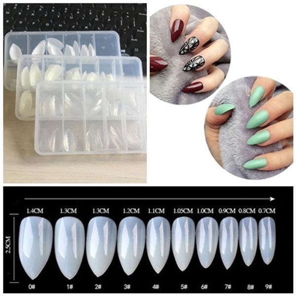 100 pçs / set Unhas Postiças Unhas De Acrílico Branco Bege Claro Falso Unhas Curto Longo DIY Artificial Nail Art Tips Com Caixa De Varejo