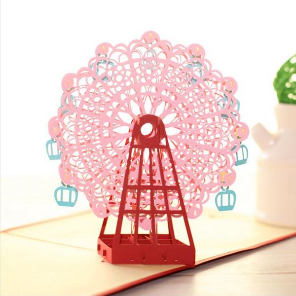 

wholesale- fashion 3d handmade ferris wheel origami greeting cards design 3d up laser cut post cards birthday valentine greeting cards