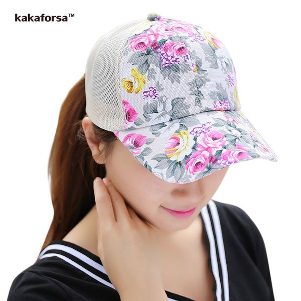 

kakaforsa women flower printing cotton baseball caps summer style hip hop snapback hats casual floral mesh sun hat, Blue;gray