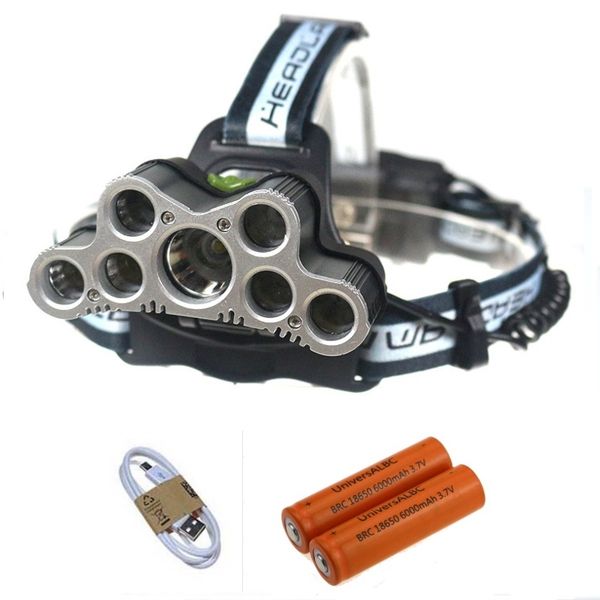 

usb rechargeable 9000 lumens 7 leds cycling helmet bike light headlamp cree t6 + q5 bicycle headlight hunting lamp for 18650