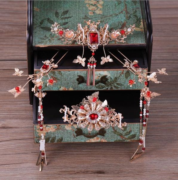 

элегантность и роскошь, классический комплект короны феникса, невесты, китайское древнее костюмированное шоу, одежда из травы, платье дракон, Slivery;golden