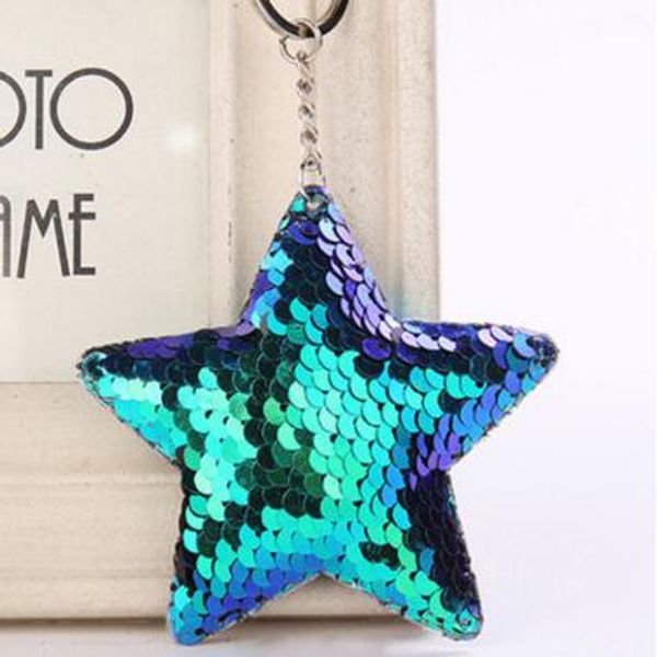 

chaveiro star keychain glitter pompom sequins key chain gifts for women llaveros mujer car bag accessories key ring, Silver