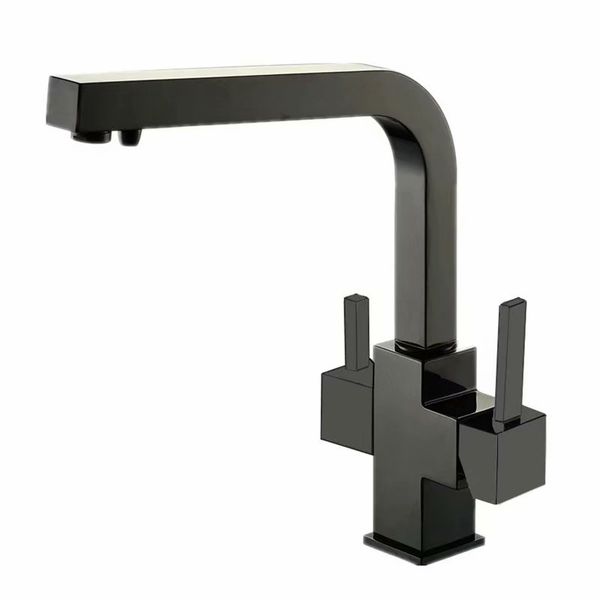 

rolya square style black tri flow kitchen faucet brushed sink mixer chrome 3 way water filter tap
