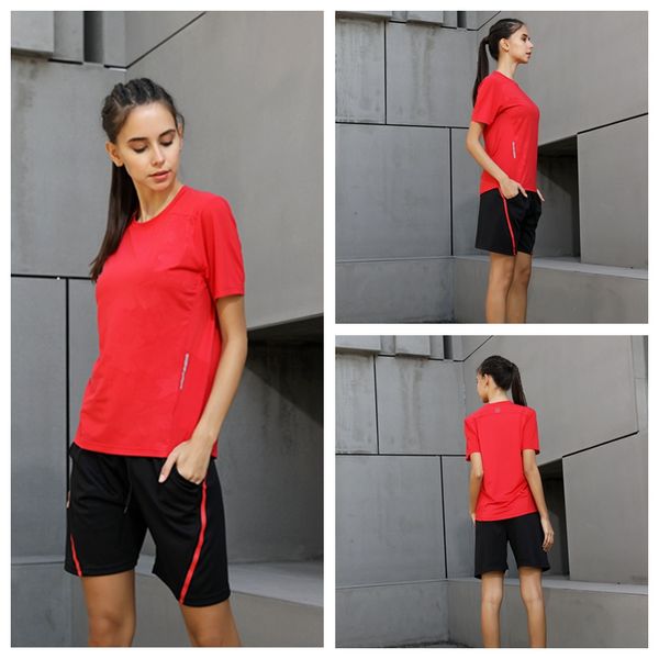 

yoga running shirt women stretch t-shirts for women fitness training sports woman loose short sleeves female t-shirt, White;red