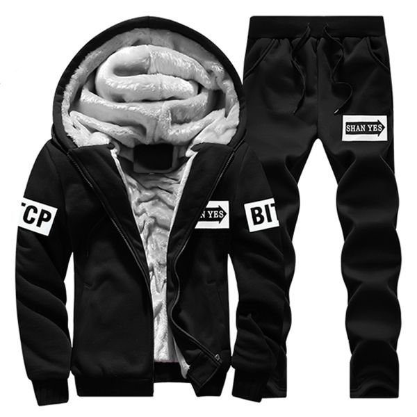 

brand men's new 2-piece sportswear 2018 selling winter warm hooded jacket thickening plus velvet fashion men's suit -4xl, Gray