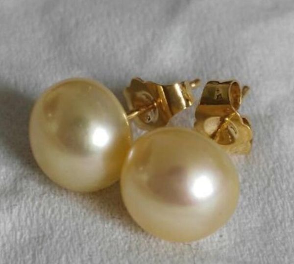 

8-9mm natural south sea gold pearl earrings yellow gold 5pc, Golden