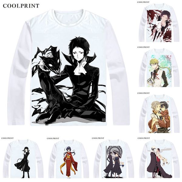 

coolprint akutagawa ryuunosuke t shirt bungou stray dogs literary men t-shirt casual vintage tshirt printed long sleeve shirts, White;black
