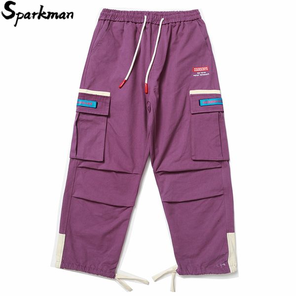 

harajuku side pocket cargo pant hip hip streetwear baggy harem pant 2018 autumn vintage trousers purple urban clothing, Black