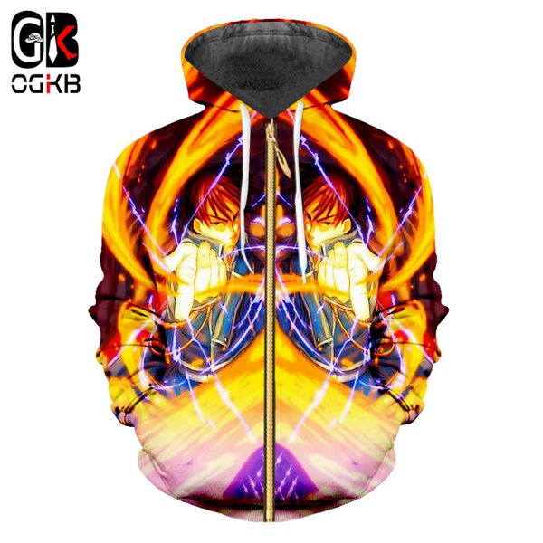 

ogkb man hiphop jacket long sleeve hooded zip hoodie men's funny print all metal alchemist 3d hoodie sweatshirt, Black