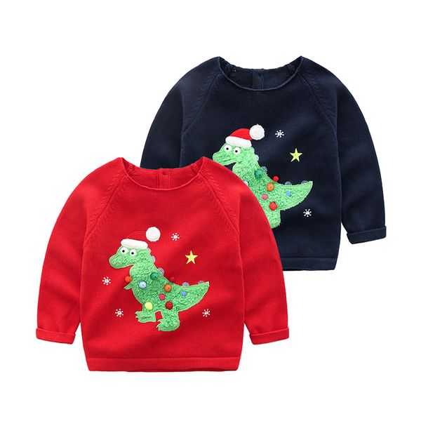 2018 Autumn Winter Children S Cartoon Dinosaur Knitted Sweaters Kids Baby Jacquard Boys Double Knit Sweater Mercerized Cotton Free Knitting Patterns