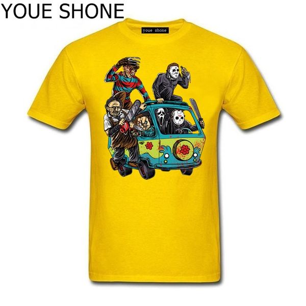 

fashion men t shirts the massacre machine horror t-shirt chucky jason voorhees michael myers tees shirt freddy cotton short sleeve pullover, White;black