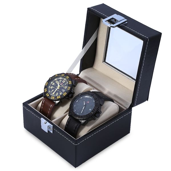 

2 gids pu leather watch case jewelry display box low price, Black;blue