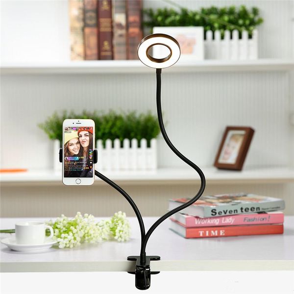 

2018 новый USB Power LED Selfie кольцо свет с мобильного телефона клип держатель ленивый кронштейн настольная подставка для iPhone 7/8/X / Samsung Android телефон монтирует