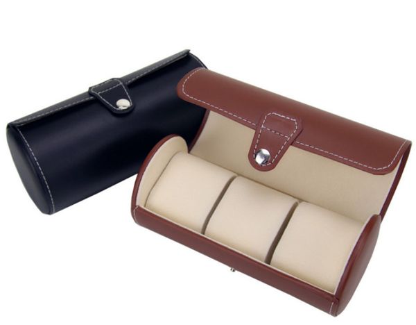 

2018 three cylinder watch box wholesale leather watch pillow storage box watch multiple storage box, Black;blue