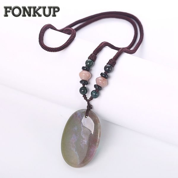 

forkup natural crystal pendant necklaces ethnic women statement chain epidote collane pietre water drop accessories anniversary, Silver