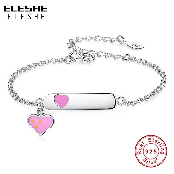 

forewe personalized jewelry 925 sterling silver heart bracelets with pink enamel customize engrave name bracelet for girls kids, Black