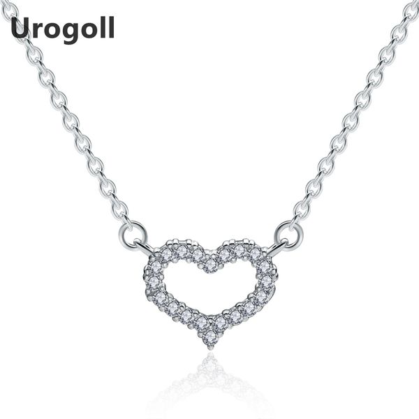 

new heart necklace 925 sterling silver jewelry white crystal little heart pendant necklaces women fashion jewelry gift wholesale