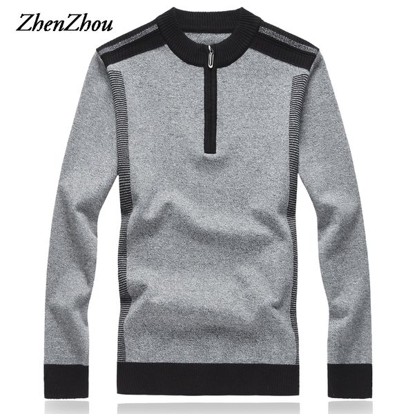 

2017 new autumn winter cashmere men sweater business zipper plus size patchwork pullover mens knitted sweaters -8xl quality, White;black