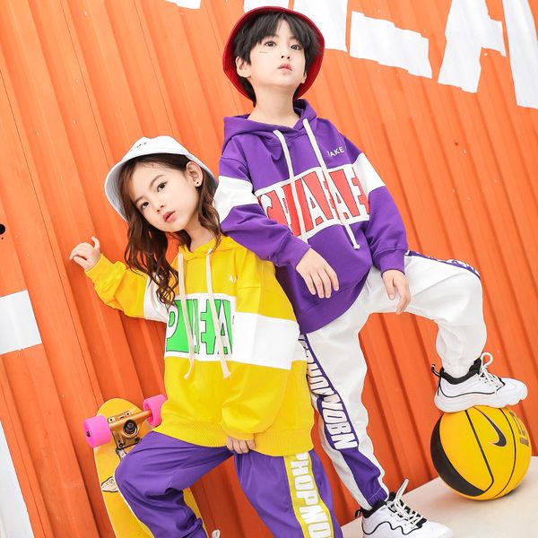 

fashion children hip hop outfit spring autumn girls street dance clothes boys girls sport suits kids dance costumes 2 piece sets, White