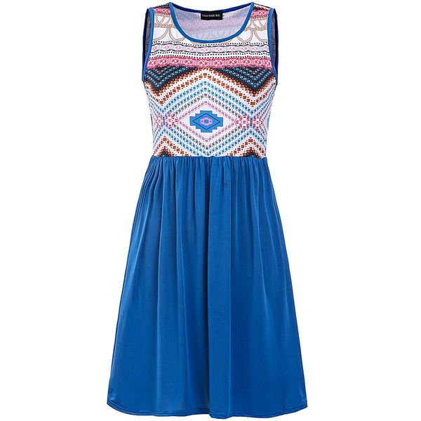 

sweet patchwork vest dress national printed dress 2018 women's summer round neck floral stitching new fashion, White;black