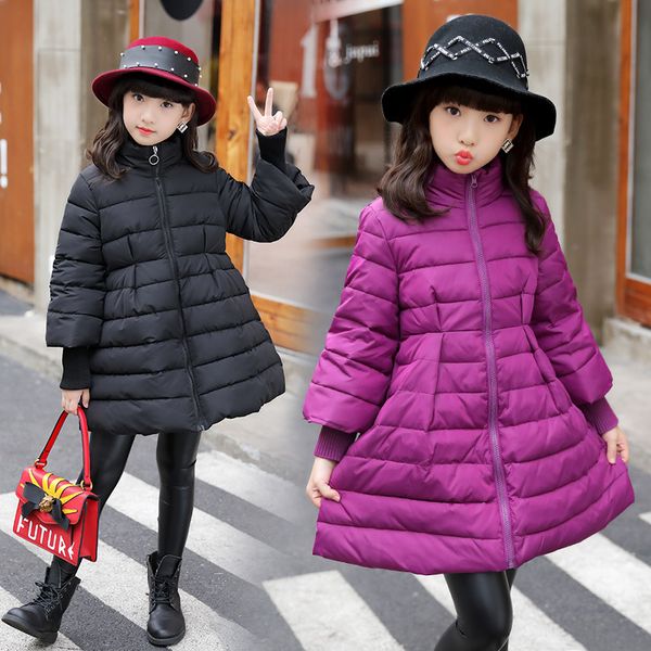 

5-15 winter girl long solid parka for girls clothing cotton-padded jackets for kids warm christmas coats children, Blue;gray