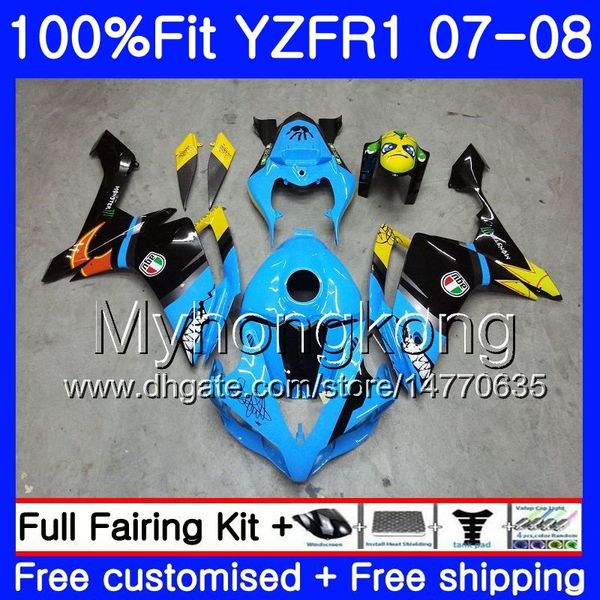 Корпус впрыска для YAMAHA YZF R 1 YZF 1000 YZFR1 07 08 227HM.20 YZF R1 07 08 yzf1000 YZF-1000 YZF-R1 Shark cyan stock 2007 2008 обтекатель комплект