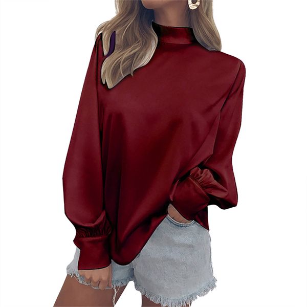 

ropalia women autumn long sleeve ladies turtleneck work wear shirts elegant ladies chiffon loose slim tee, White