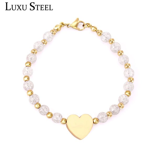 

lover heart jewelry white crystal gold/silver round ball beaded bracelets stainless steel strand bracelet bangles for women gift, Black