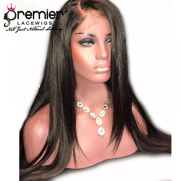 

premier affordable lace wigs glueless lace front wigs with natural hairline pre-plucked indian remy hair 150% density yaki for american, Black;brown