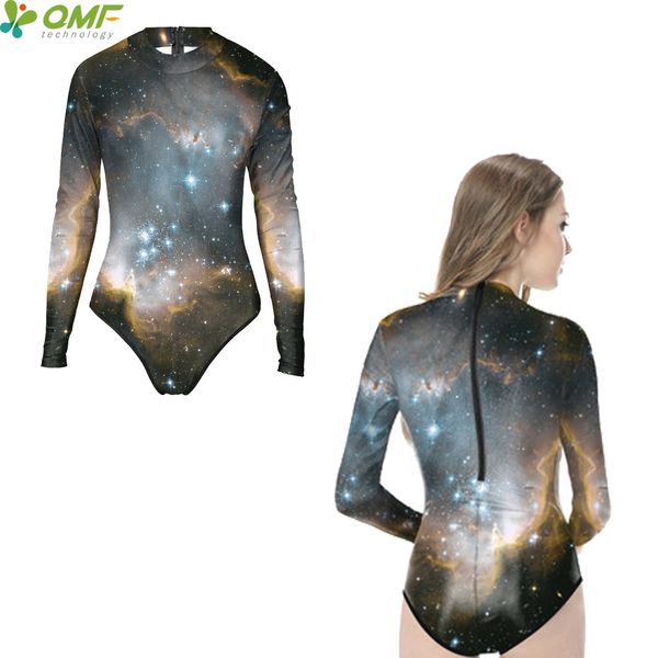 

gray space galaxy women monokinis one piece bodysuit starry night sky bathing suit long sleeve high swimwear swimsuit zipper, White;black