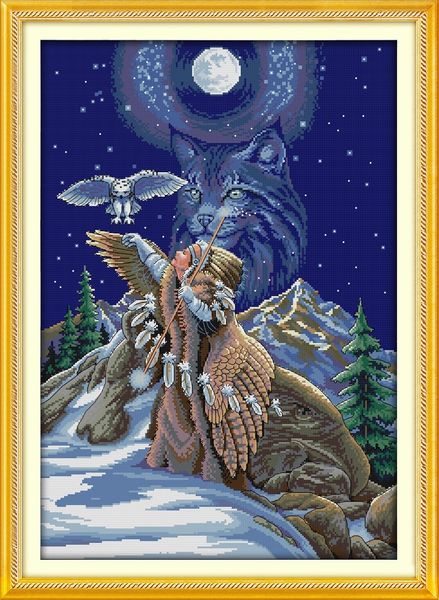 heilige Verbindung Adler Wolf Dekor Gemälde, handgefertigte Kreuzstich-Stickerei-Nadelarbeitssets, gezählter Druck auf Leinwand DMC 14CT/11CT