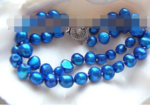 

gt;>>classic double 9mm blue nautral pearls bracelet, Golden;silver