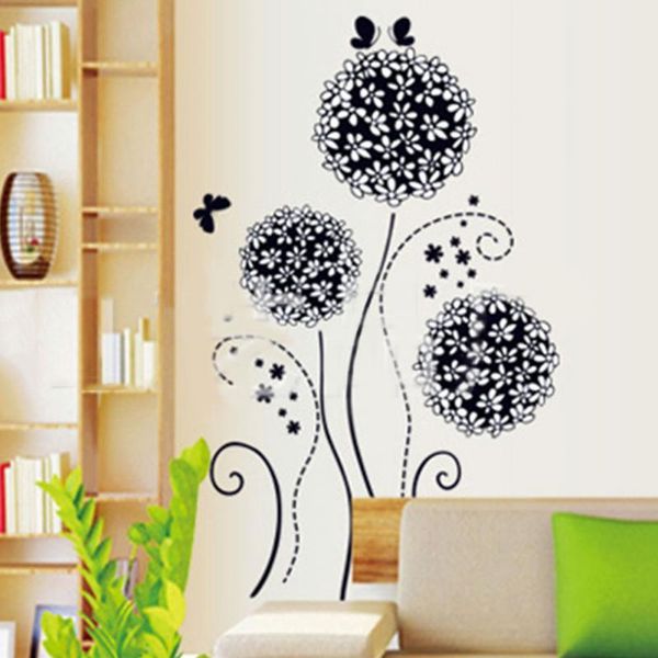

black hydrangea dandelion wall stickers home wall decor art decal sticker post