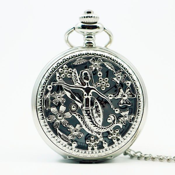 

2018 new arrival exquisite silver hollow the little mermaid pattern vintage pocket watch with chain women gifts pb463, Slivery;golden