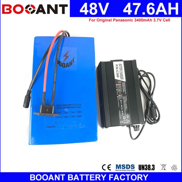 

booant 48v 47.6ah 2000w electric bicycle battery for panasonic 18650 li-ion battery pack 48v e-bike battey +54.6v 5a charger